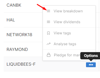 This image explains how one can see the Liquid bees taxation and dividends received in zerodha console